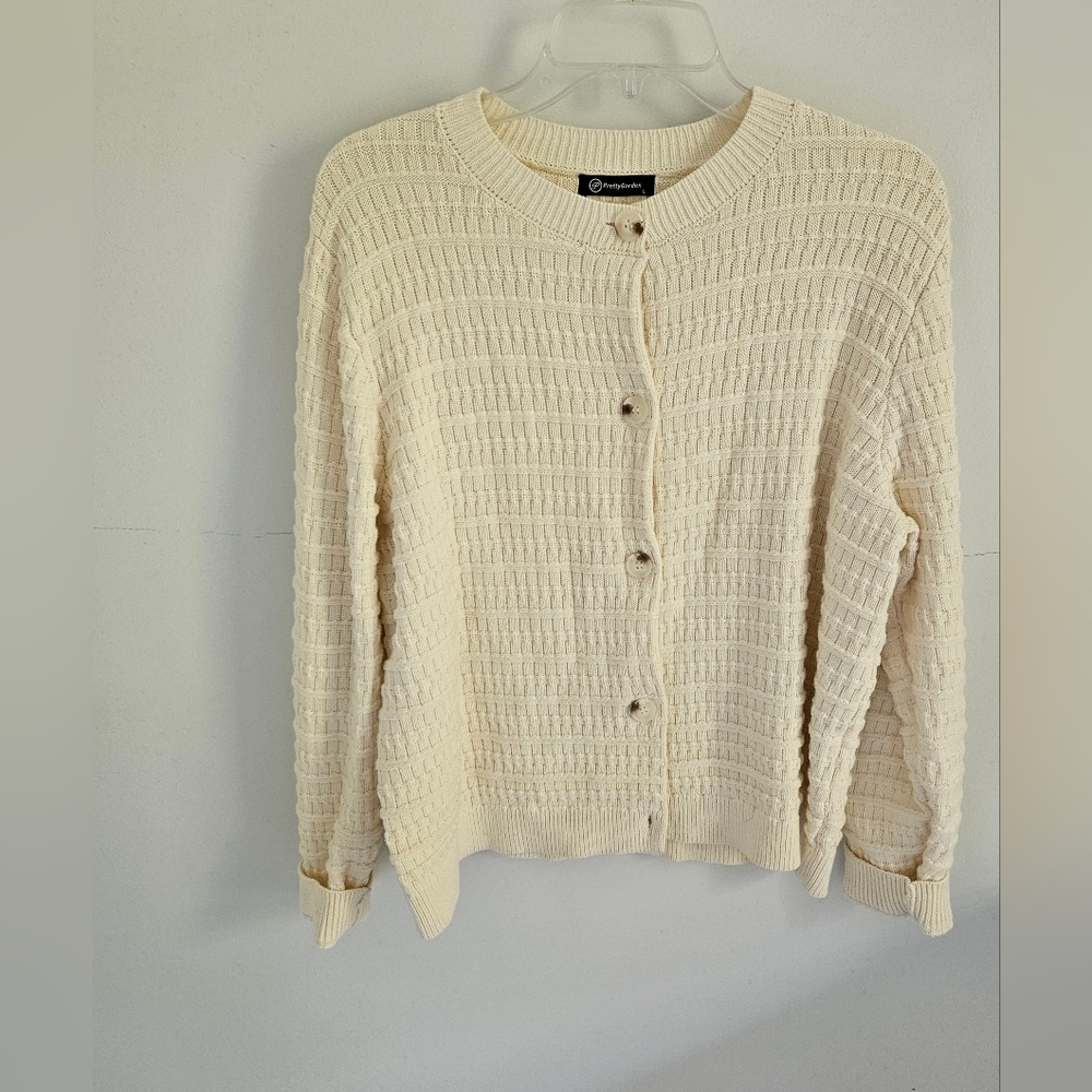 Pretty Garden Texture Cream Cardigan Sweater